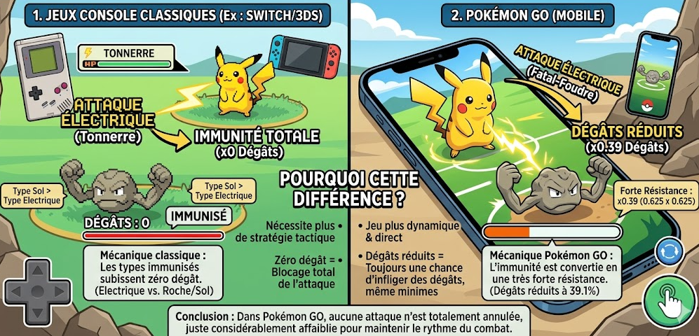 Différence de calcul des immunités entre les jeux Pokémon classiques et Pokémon GO