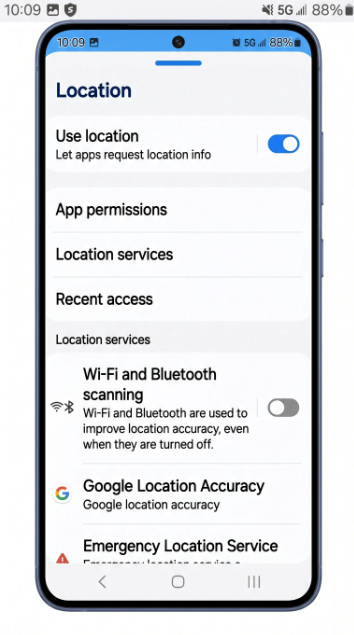 Paramètres de localisation Android sur un Samsung
