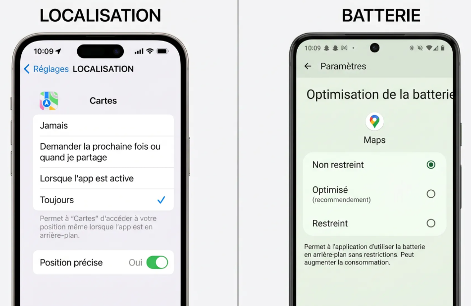 Permissions localisation & batterie