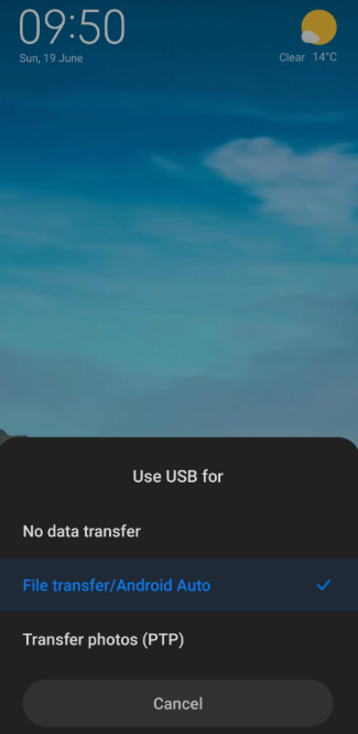 Sélectionner le mode Transfert de fichiers MTP sur Xiaomi