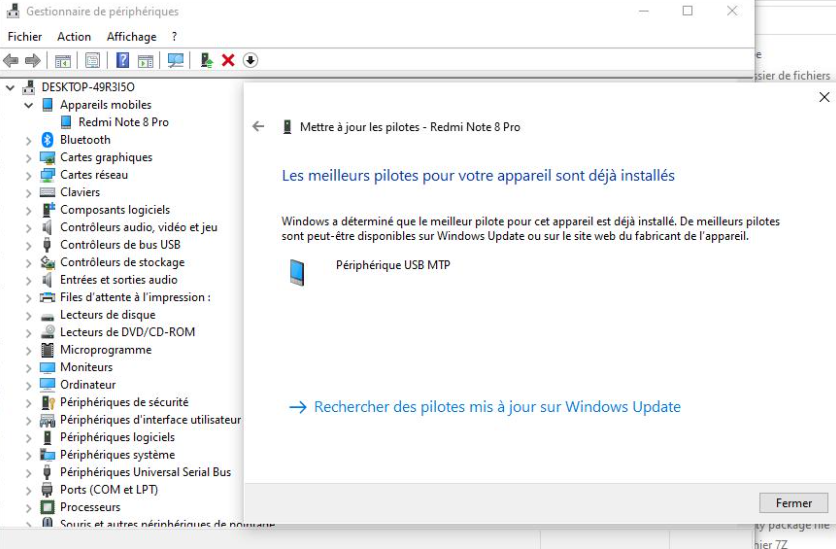 Vérifier le pilote USB MTP d'un Xiaomi dans Windows