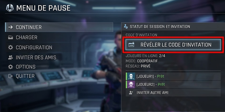 Emplacement du code d'invitation