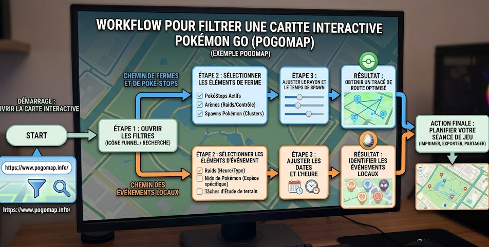 how to filter a Pokémon GO carte interactive to optimize farming routes