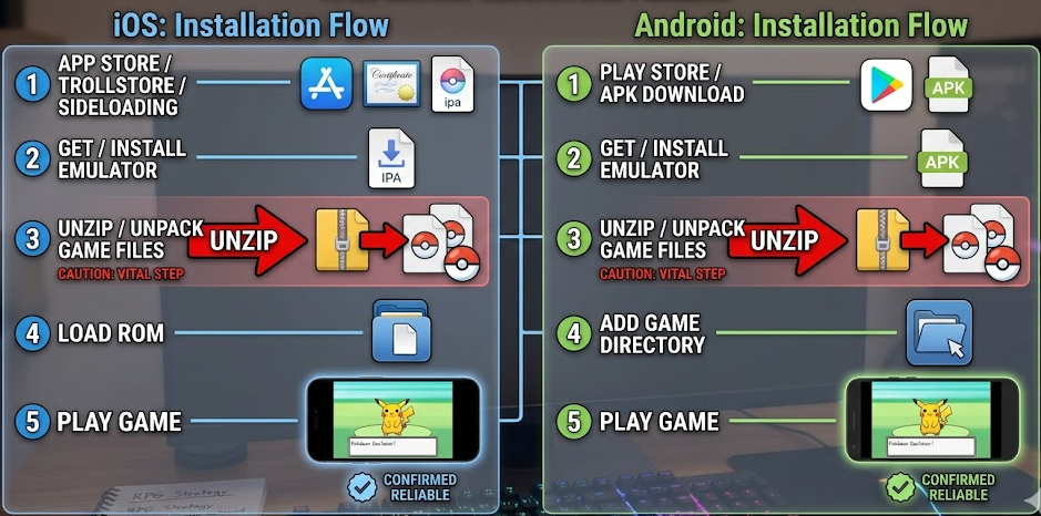 Étapes d'installation d'un Pokémon emulator iPhone et Android
