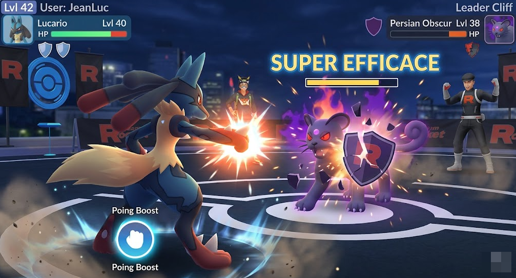 Lucario détruisant rapidement les boucliers de Persian Obscur 