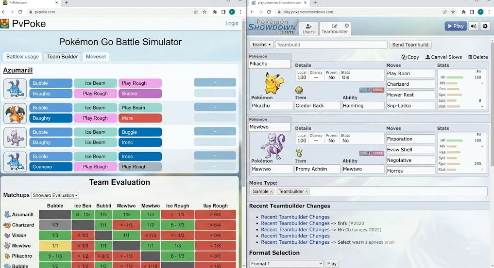 simulateurs PvPoke et Pokémon Showdown