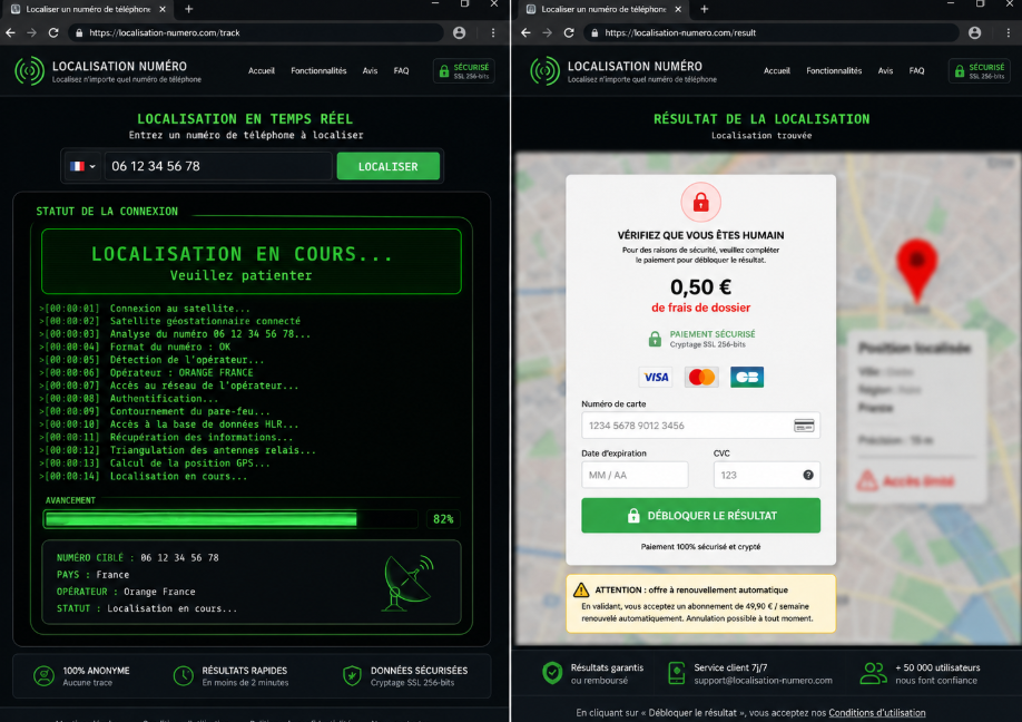 arnaque freemium classique de localisation de numéro