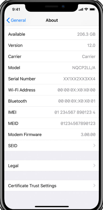 Trouver le numéro IMEI dans Réglages Général Informations sur iPhone