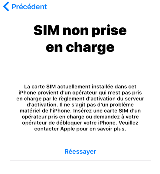 Message SIM non prise en charge sur un iPhone bloqué par opérateur