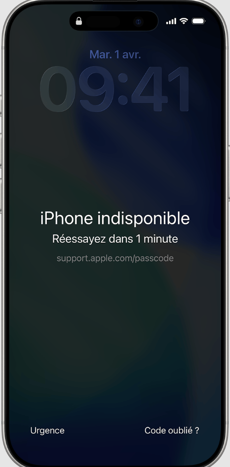Écran iPhone indisponible après oubli du code d’accès