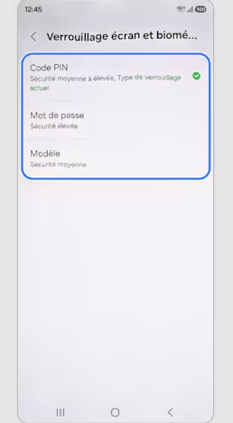 Sélectionnez un type de verrouillage d'écran