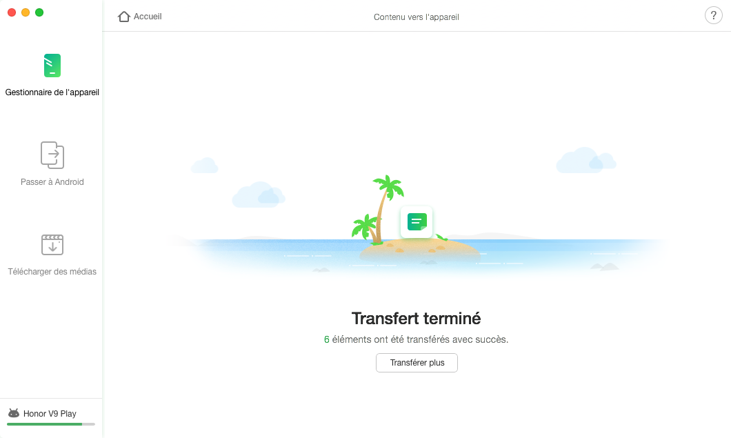 Transfert Samsung vers Huawei terminé avec Phone Clone