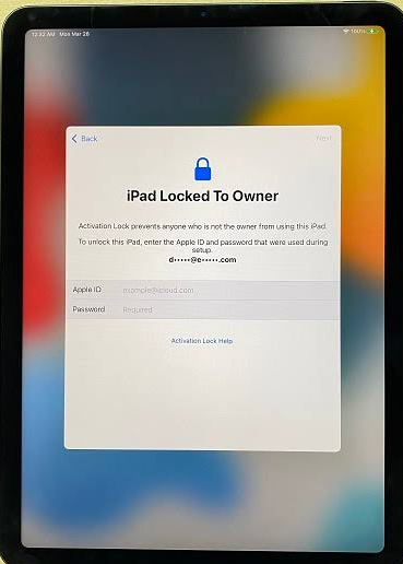 Écran verrouillage d’activation iCloud sur iPad