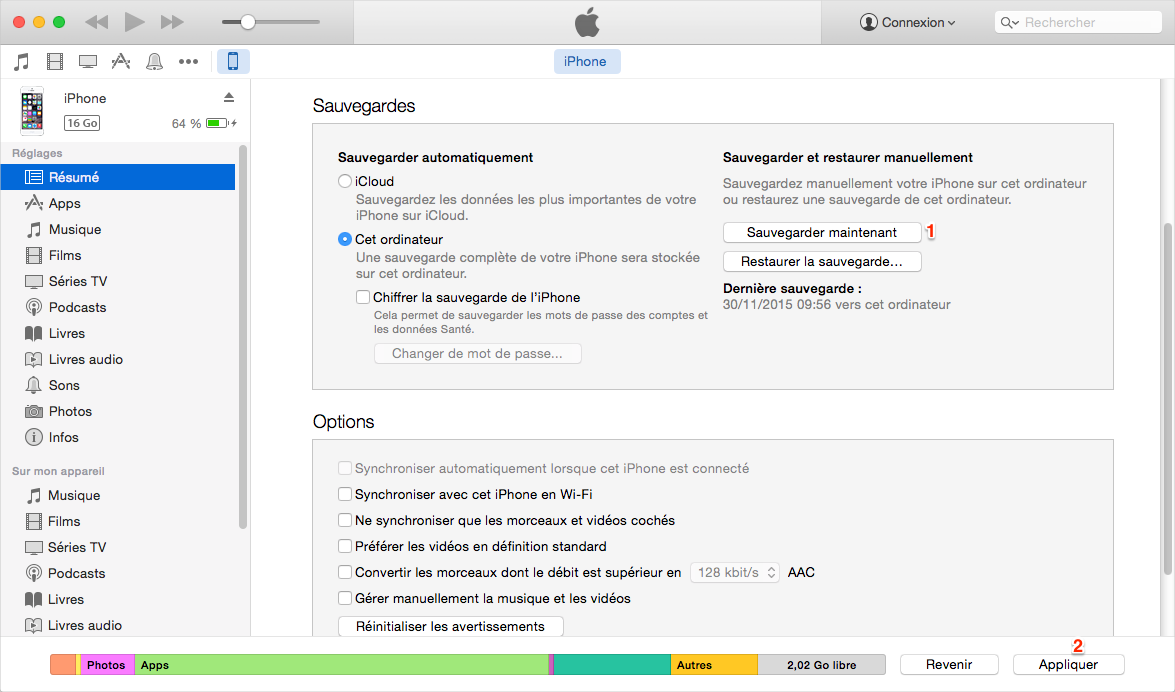 Transférer des données iPhone vers iPhone avec iTunes