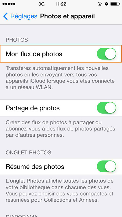 désactiver Flux de photos
