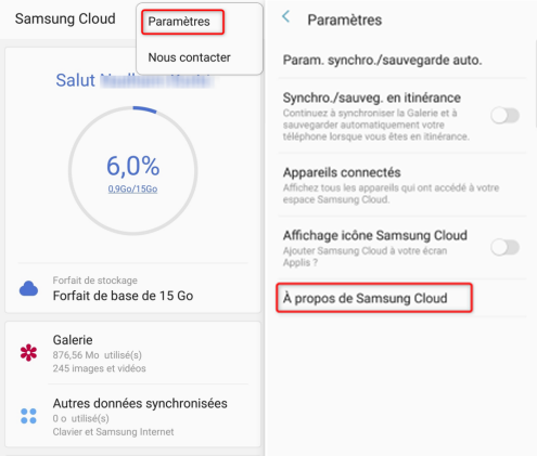 Etat de l’application Samsung Cloud