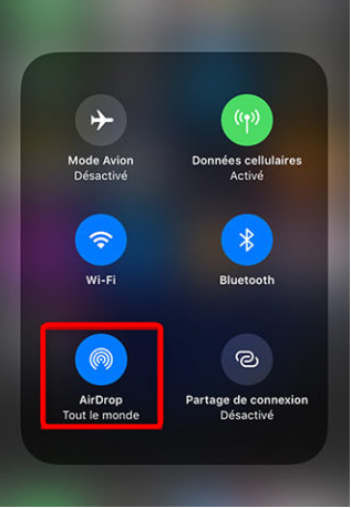 Activation d’AirDrop sur iPhone