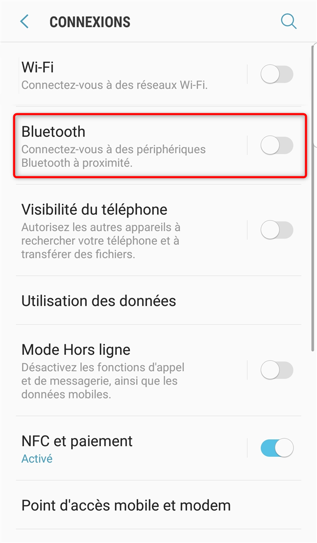 Activation du Bluetooth