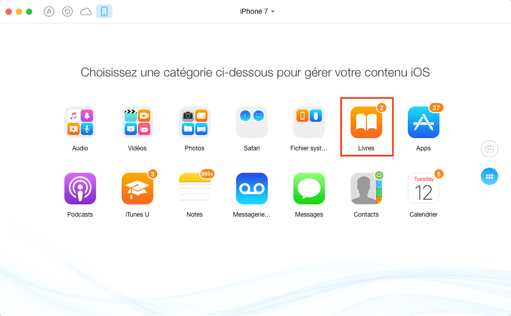 Ajouter facilement les livres vers iPhone 7 (Plus) - étape 3