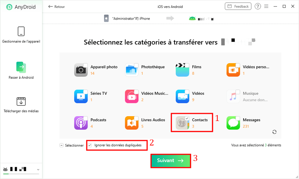 Transférer contacts iOS vers Android