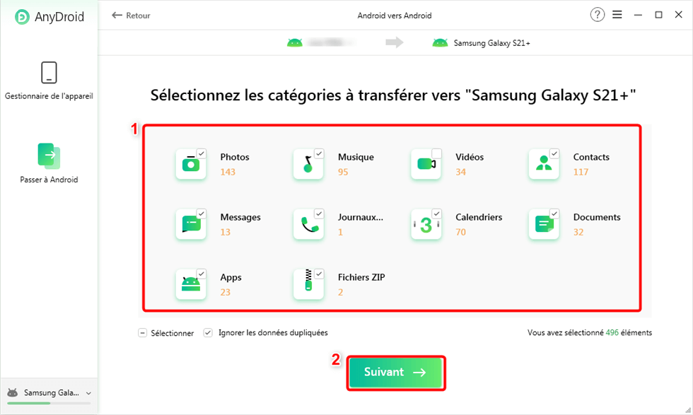 Transfert de données Android vers Samsung