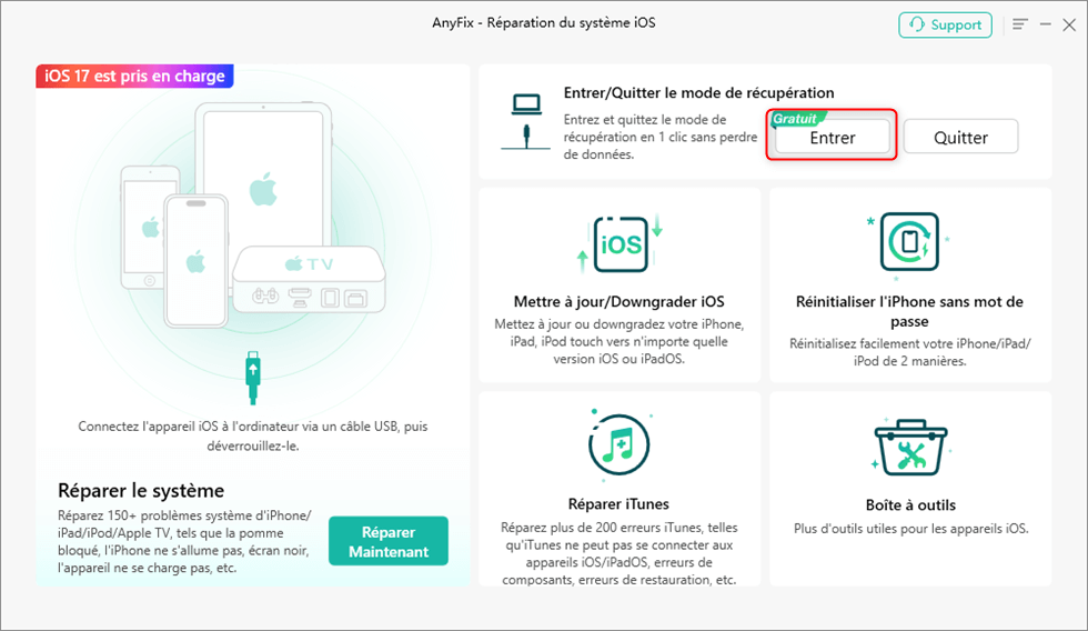 AnyFix - Entrer en mode de récupération