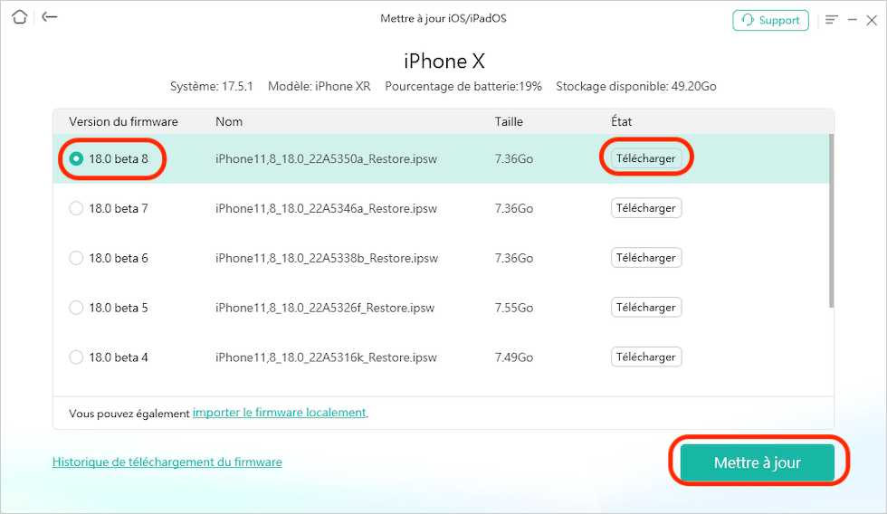 Télécharger le firmware de votre appareil iOS