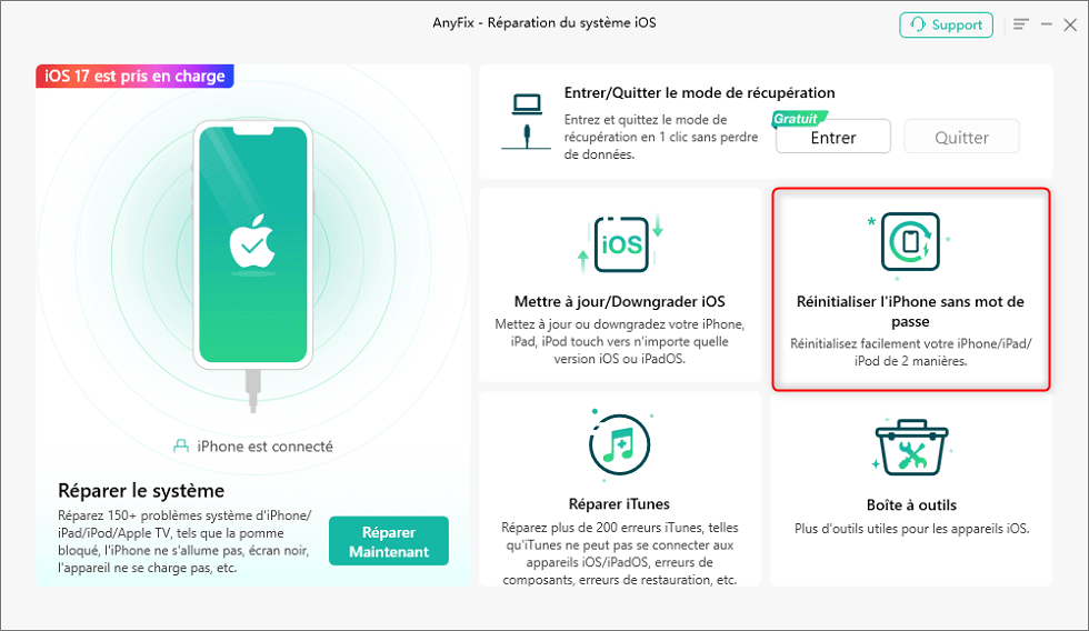 Réinitialiser l’iPhone sans mot de passe