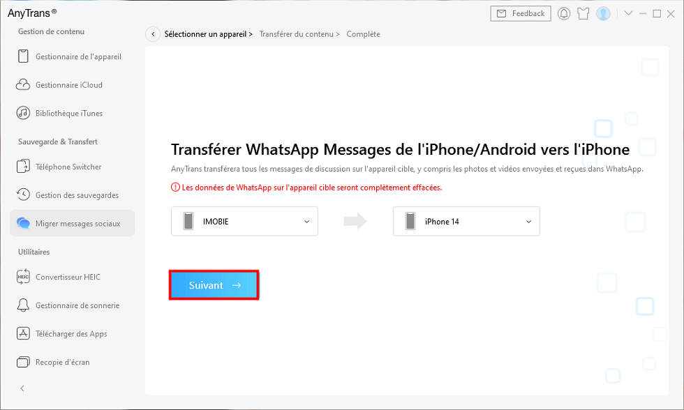 Transférer WhatsApp iPhone vers iPhone