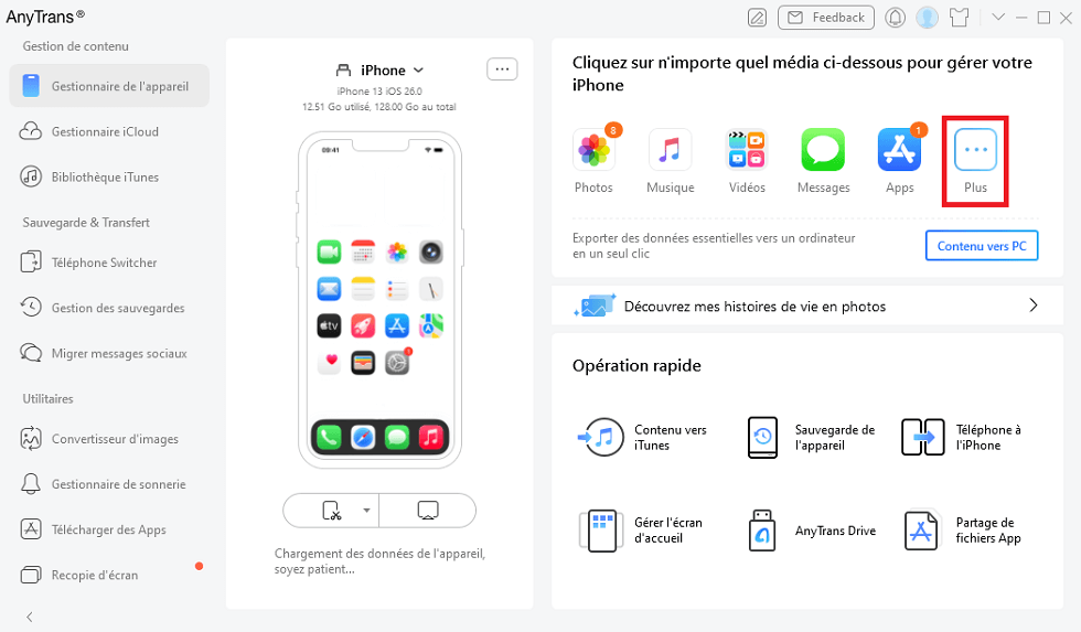 Page après une connexion réussie