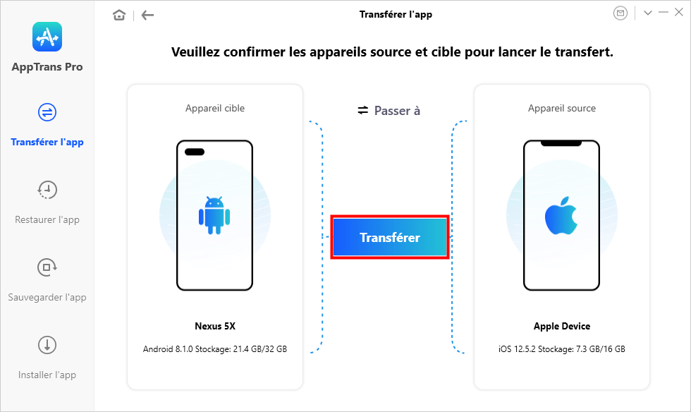 Confirmer la source et le périphérique cible