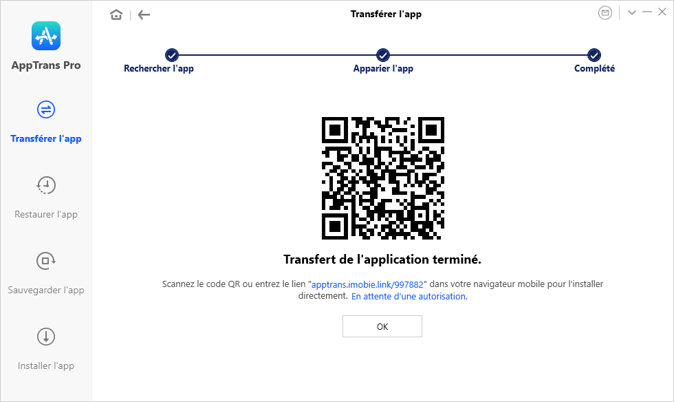 Transfert d'application terminé