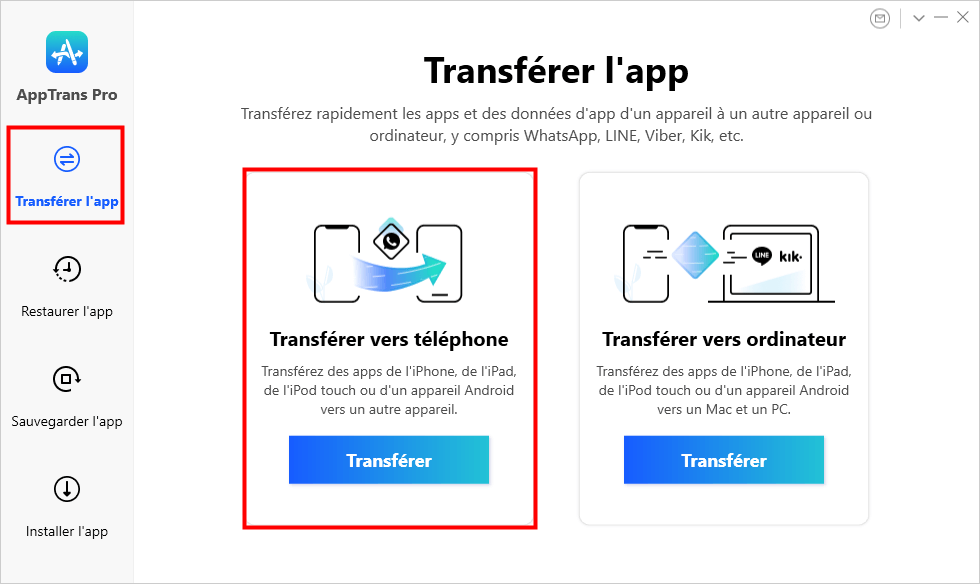 Sélectionnez l'option Transférer l'app