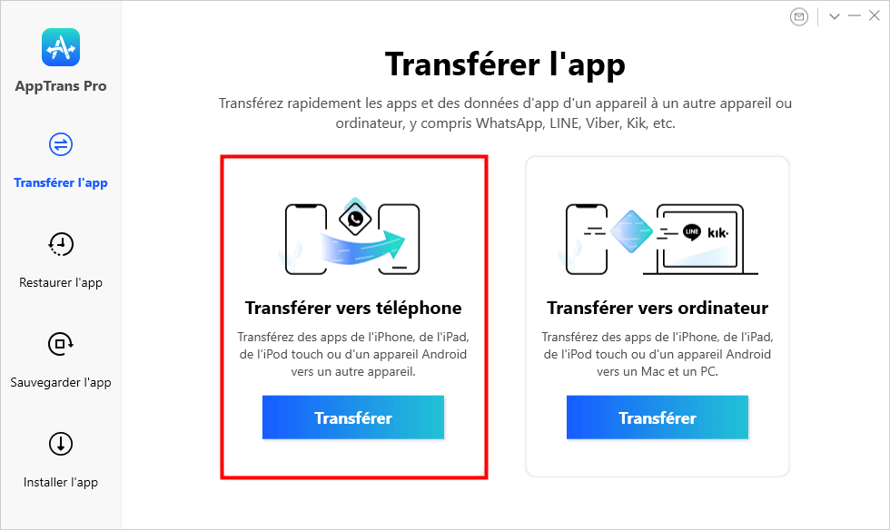 Sélectionnez l'option de transfert vers le téléphone