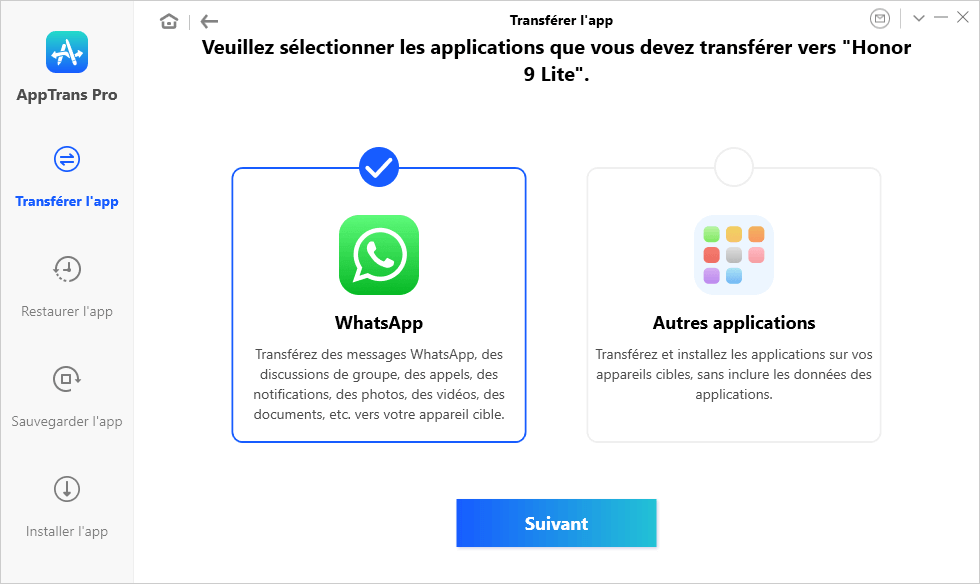 Sélectionnez WhatsApp pour transférer vers iPhone