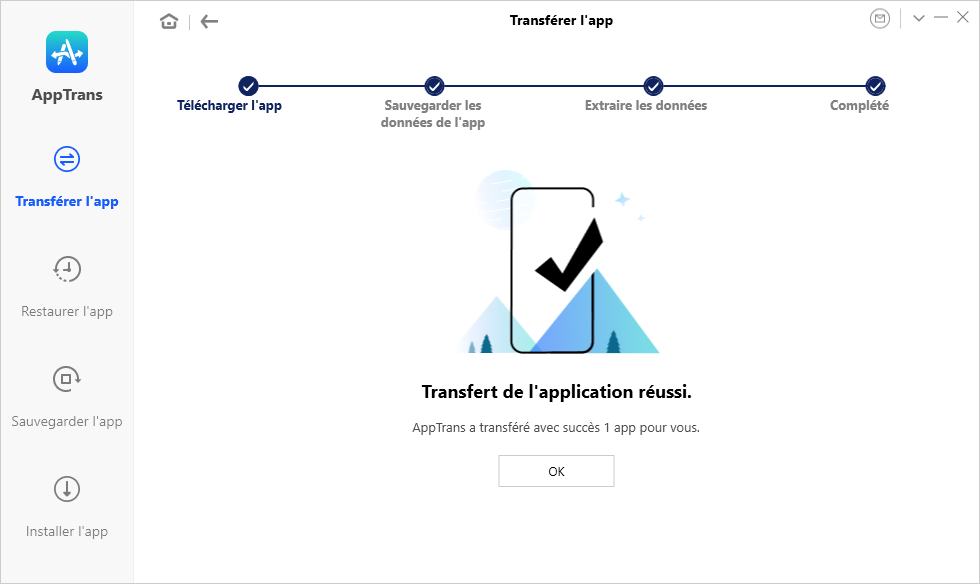 Transfert d'application réussi