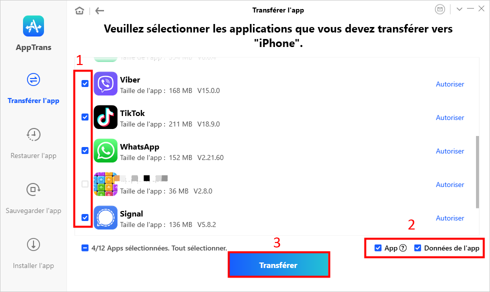 Choisir les applications