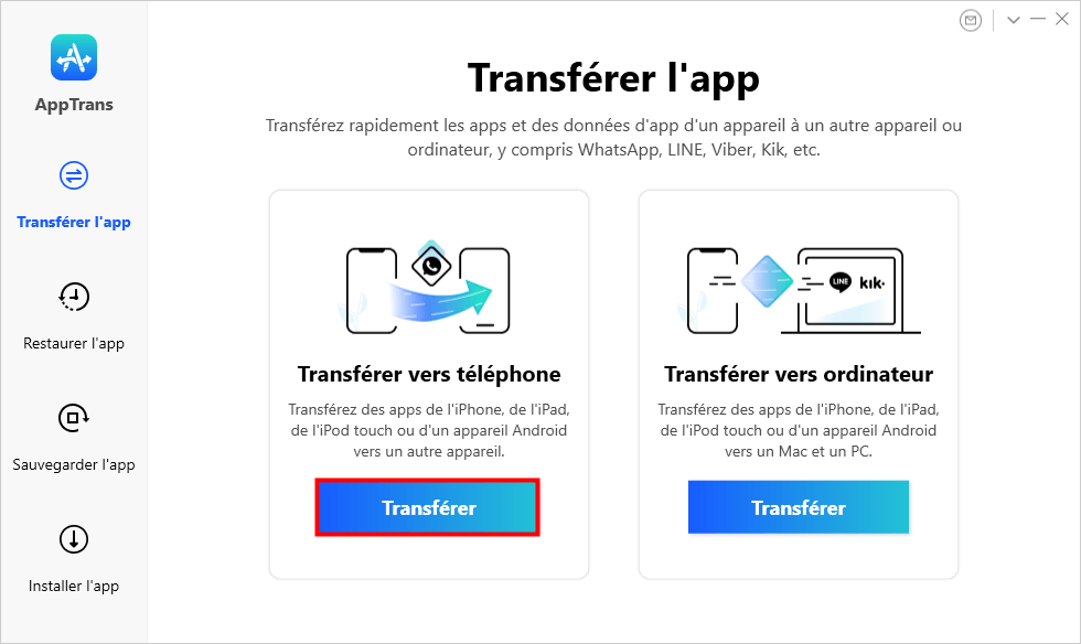 Sélectionnez l'option Transférer l'app