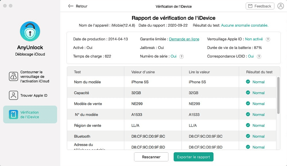 Rapport de vérification iDevice