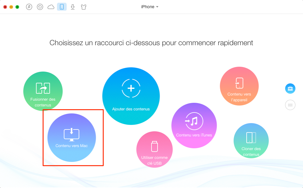 Sauvegarder données d'iPhone/iPad sur destination Mac/PC – étape 1
