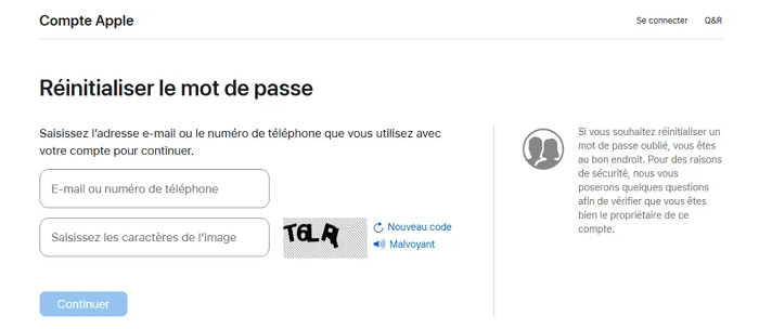 Réinitialiser le mot de passe