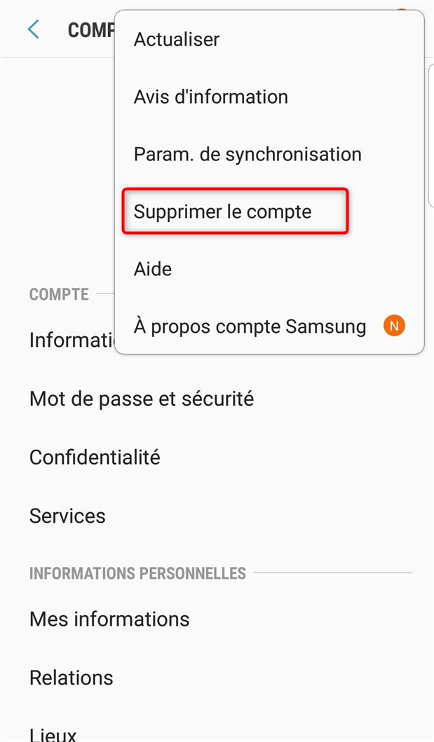 Déconnexion du compte Samsung 