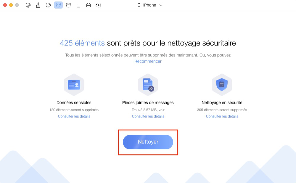Comment supprimer les messages sur iPhone avec PhoneClean– étape 4