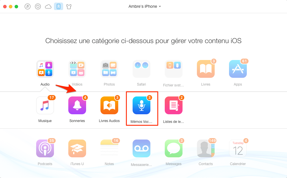 Convertir mémo vocal en sonnerie sur iPhone - étape 1