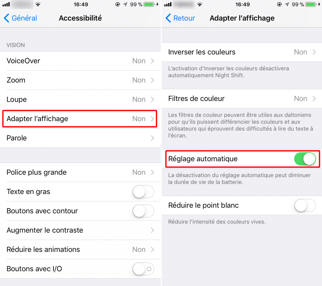 Enveler le réglage de luminosité automatique sur iOS 11/iOS 11.1