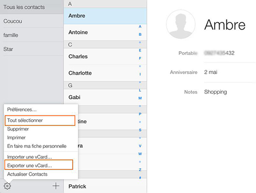 Exporter les contacts de l'iPhone 6/6s (Plus) avec iCloud