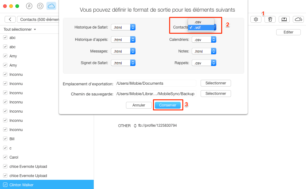 Exporter contacts iCloud au format .vcf/.csv