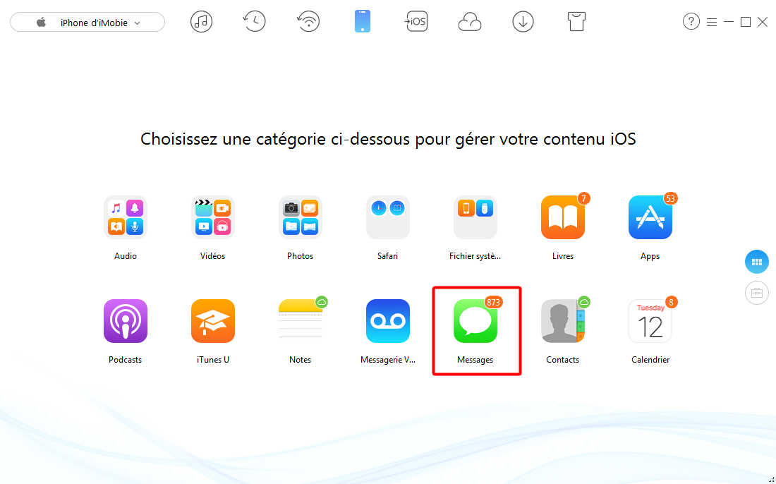 Exporter les SMS depuis iPhone – étape 1