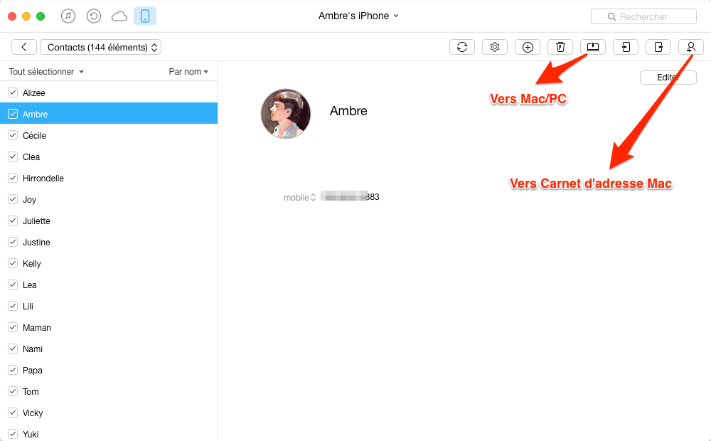 Comment imprimer les contacts de l'iPhone avec AnyTrans pour iOS - étape 2