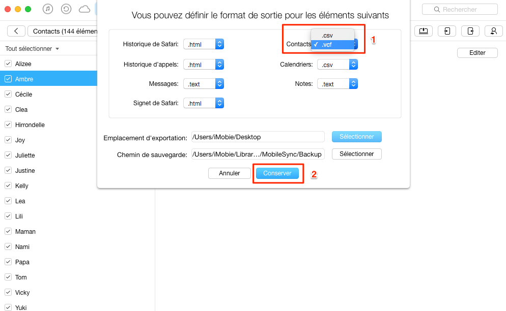 Configurer le format de sortie et l'emplacement d'exportation
